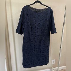 Adrianna Papell Navy Eyelit Dress